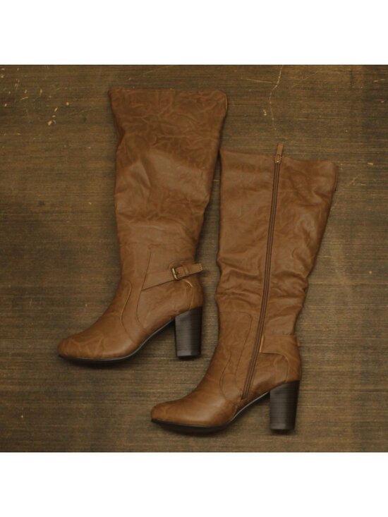 Journee Collection Shoes - Journee Collection Carver Tall Block Heel Knee High Boots Tan Brown 7M